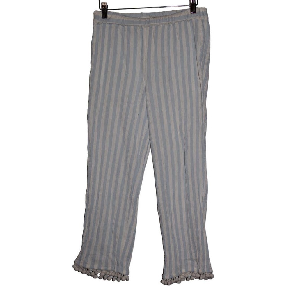 Women's J. Crew Blue White Striped Cotton Elastic Cropped Ankle Pants Size XS